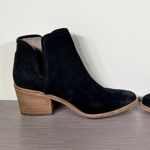 BP. Perforated Cutout Ankle Booties with Block Heel, Black Suede, Womens Size 5M - Picture 7 of 12